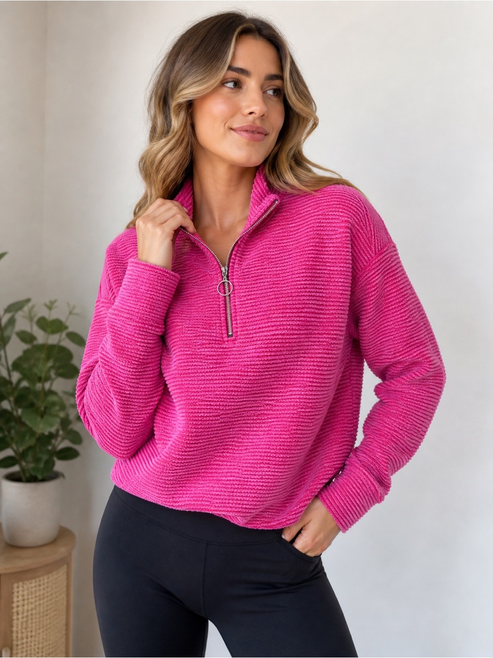 Sweaty Betty Textured Half Zip Pullover Hot Pink Cotton Blend Sweatshirt Size S - Picture 13 of 13
